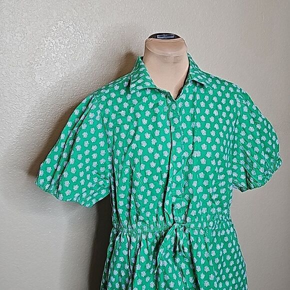 NWOT J.crew 16 Short Sleeve Cinch tie Waist shirt dress green - Picture 4 of 11